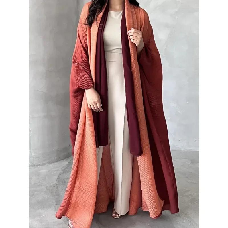 Veste coupe-vent froissée pour femmes, col écharpe à manches chauve-souris, Robe longue dégradée, ma