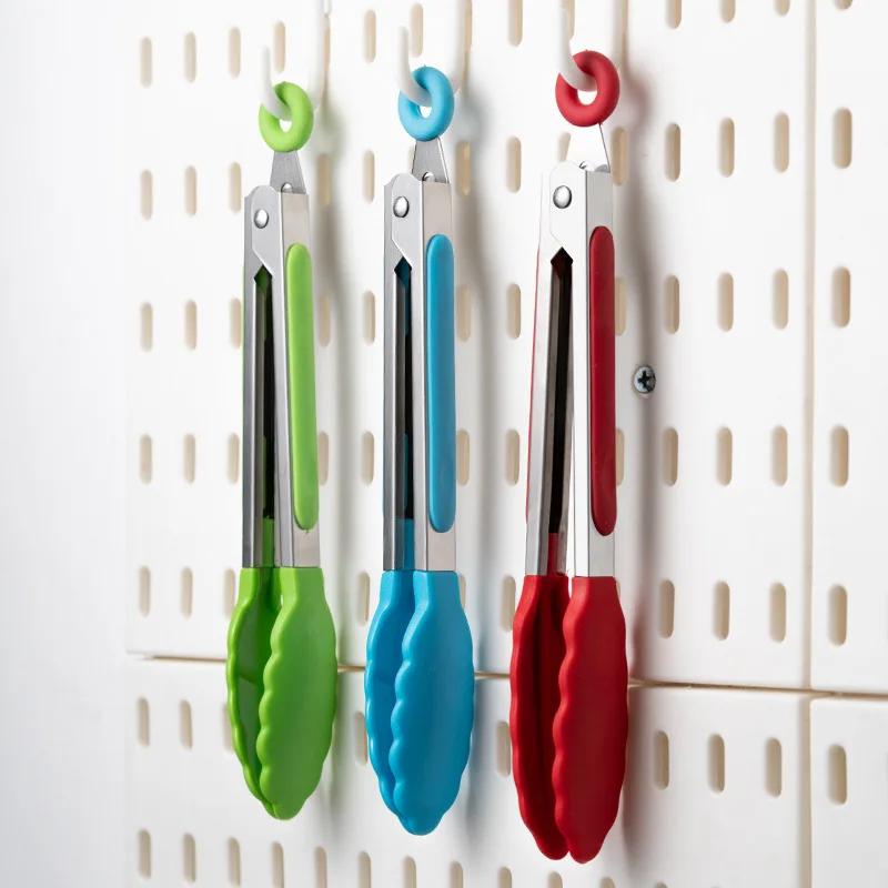 Pince alimentaire en nylon et acier inoxydable, résistante aux hautes températures, pour barbecue en