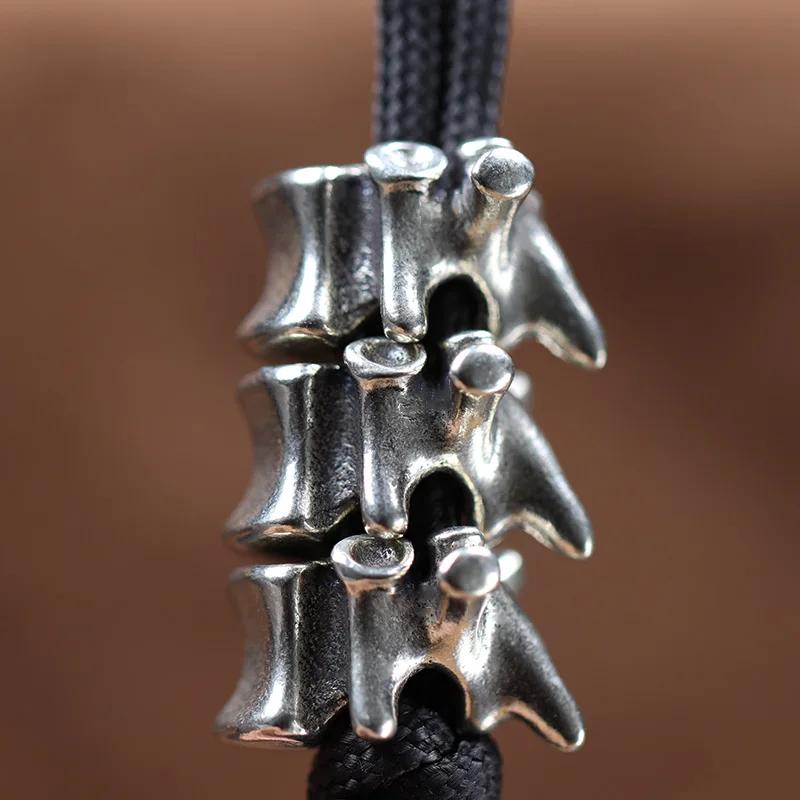 Perles de couteau en laiton en os de colonne vertébrale EDC, paracorde d'extérieur, lanière tissée à