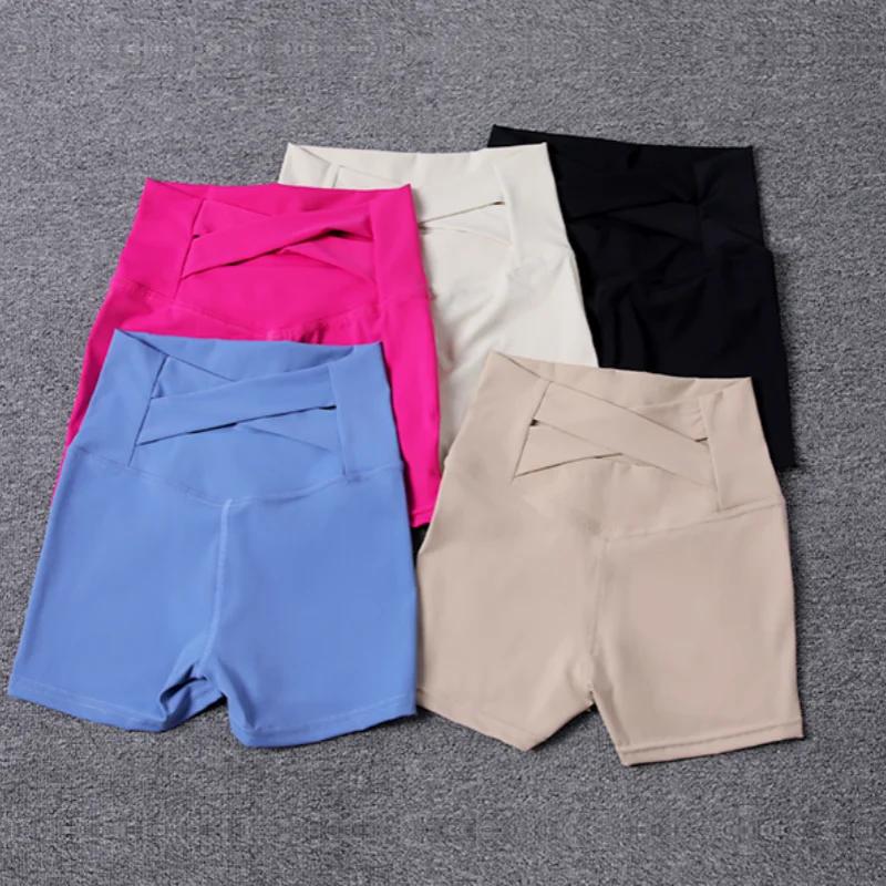 Short de sport d'été pour femmes, pantalon de yoga de levage à nouer croisé dans la taille au dos, l