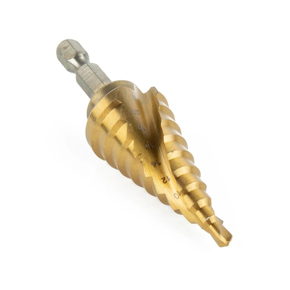 Forets étagés revêtus de titane en acier Hss 4-22mm, outils de coupe de cône étagé, coupe-trou pour