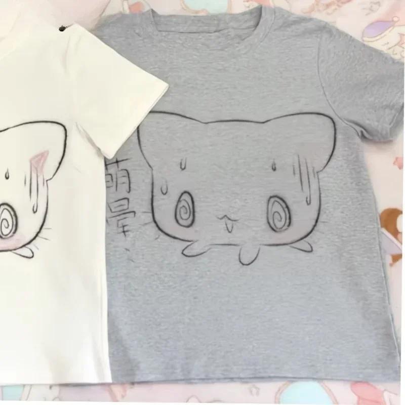T-shirt japonais à manches courtes et col rond pour femme, vêtement d'été décontracté et mignon, à l