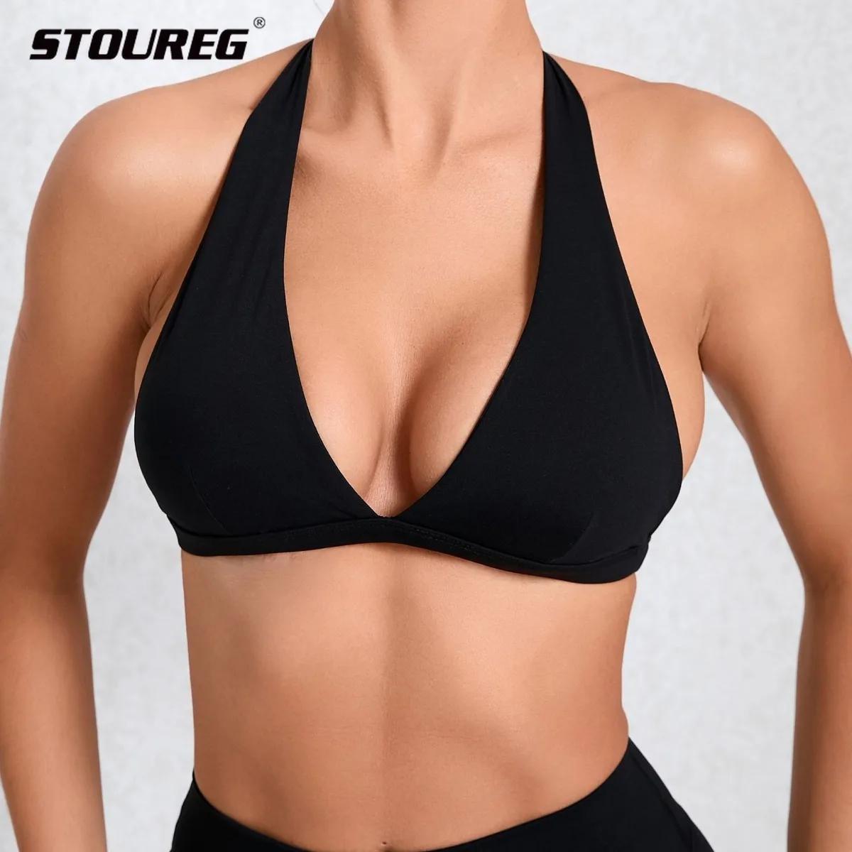 Soutien-gorge de Sport Sexy à col en v pour femmes, sous-vêtements de Sport, col licou, haut dos nu