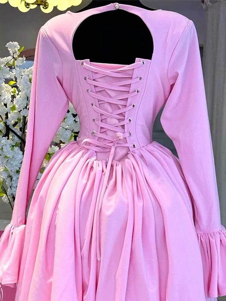 Robe de printemps Sexy pour femmes, Vintage, Corset, avec manches, élégante, dos nu, romantique, ros