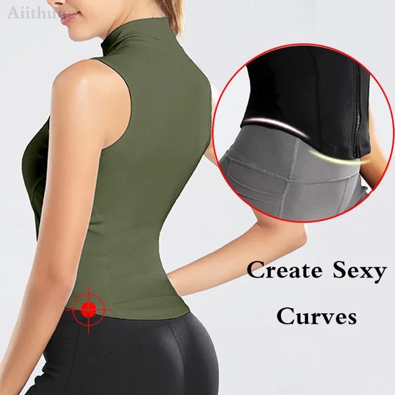 Aiithuug athlétique fermeture éclair Sweat gilet veste sans manches course dessus de Yoga col haut c