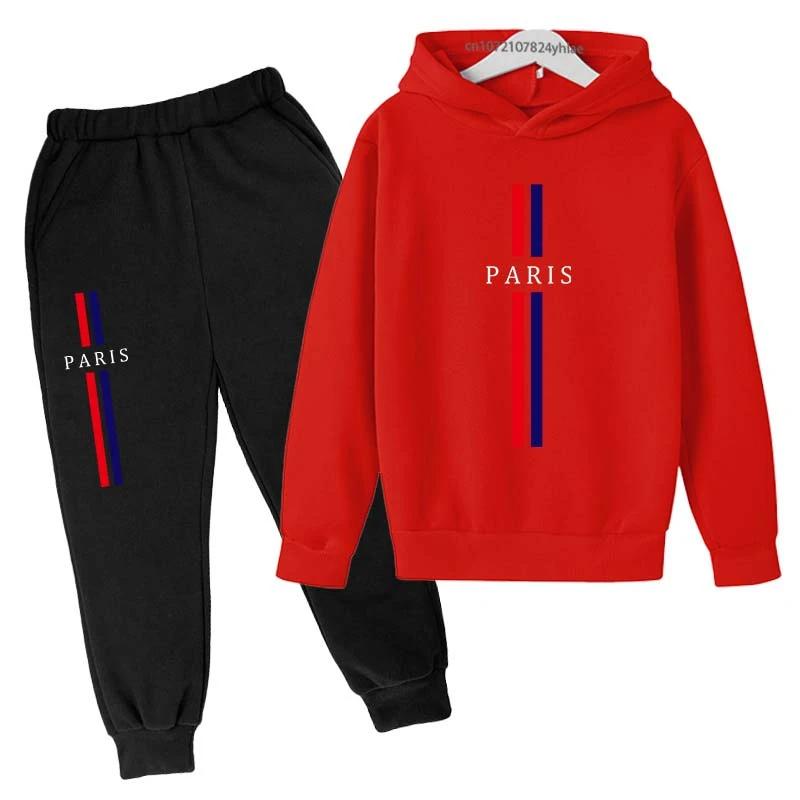 Enfants automne printemps décontracté Paris imprimer 2 pièces sweat à capuche + pantalon survêtement