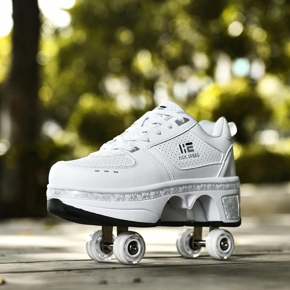 Chaussures de patins à quatre roues unisexes, baskets Parkour décontractées à déformation, patins po