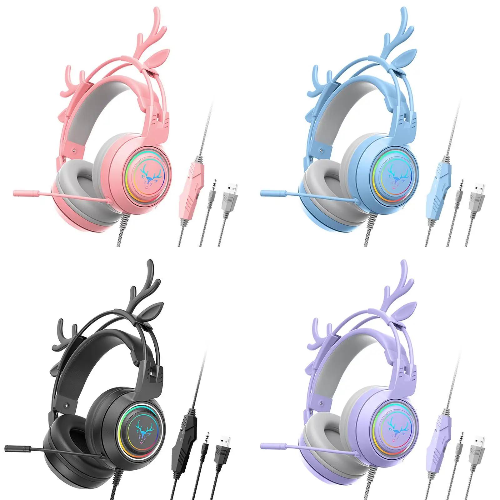 Casque de jeu filaire avec microphone rotatif, poignées amovibles, écouteurs Antlers, stéréo, ordina