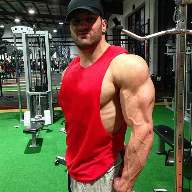 Débardeurs de sport pour hommes en coton, à découpes latérales, pour la course, la musculation et le