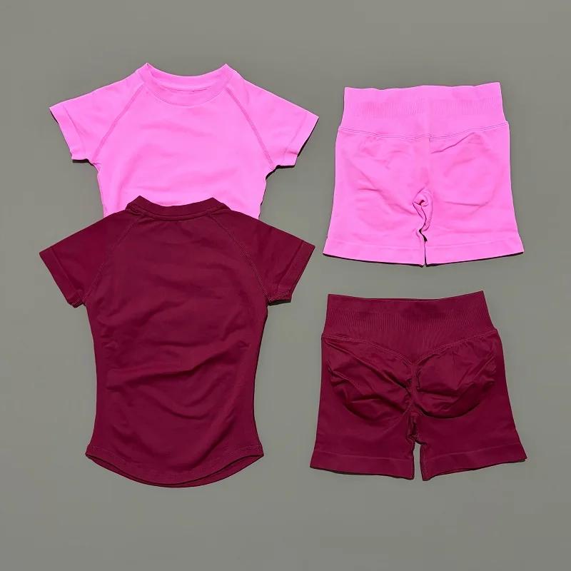 Ensemble de sport 2 pièces pour femme, haut de yoga à manches courtes en tricot sans couture, ensemb