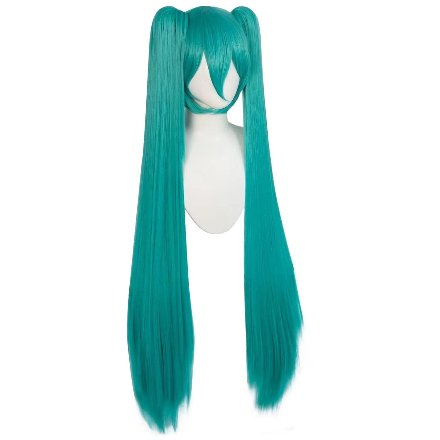 Perruque synthétique longue à Double Clip, queue de cheval Hatsune Miku, Costume pour femmes et fill