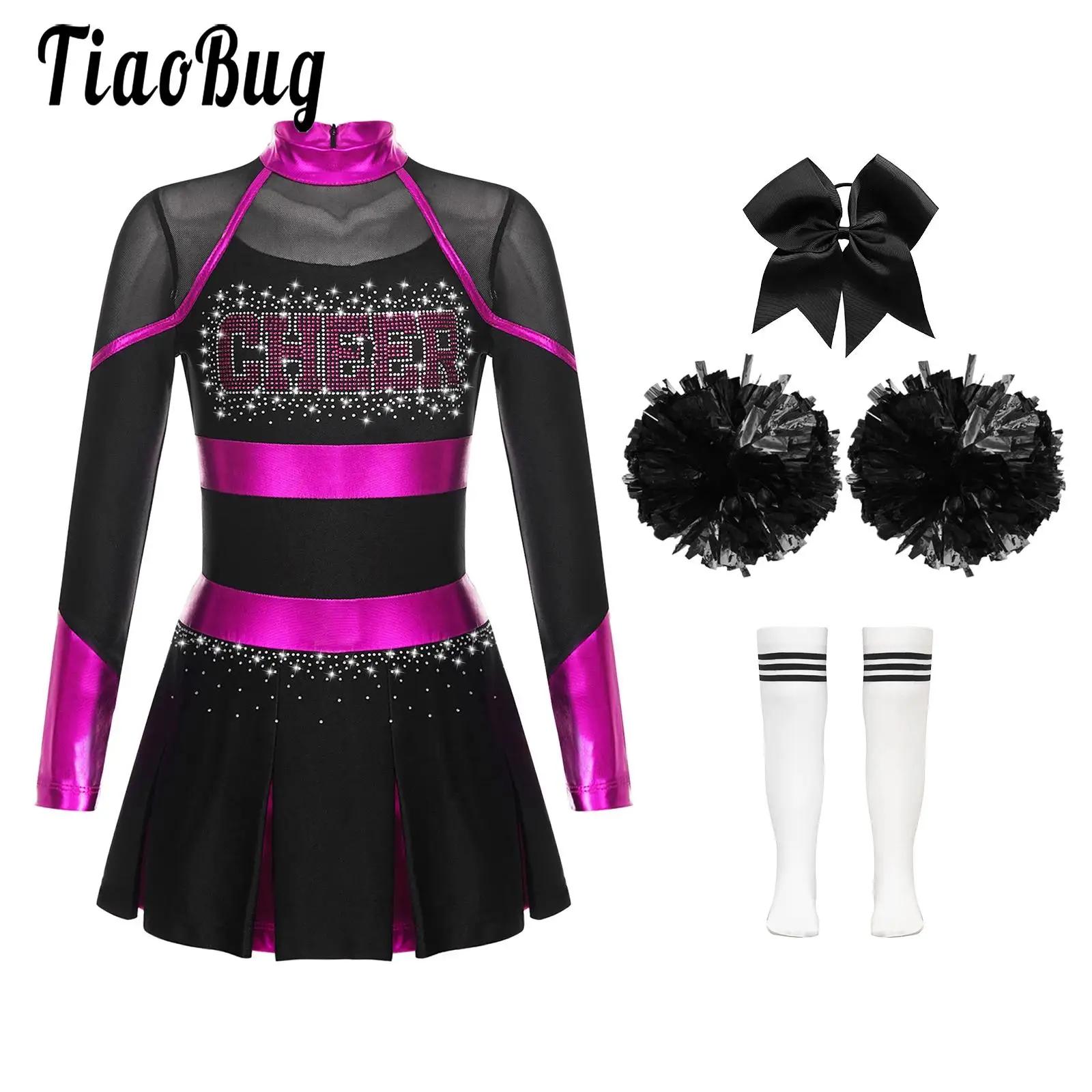 Costume de Cheer Leader pour filles, uniforme de pom-pom girl d'Halloween, tenue d'écolière, robe à