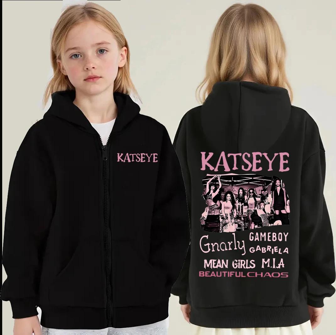 Vêtements pour petites filles, sweat-shirt à capuche avec fermeture éclair Katseye, sweat-shirt déco