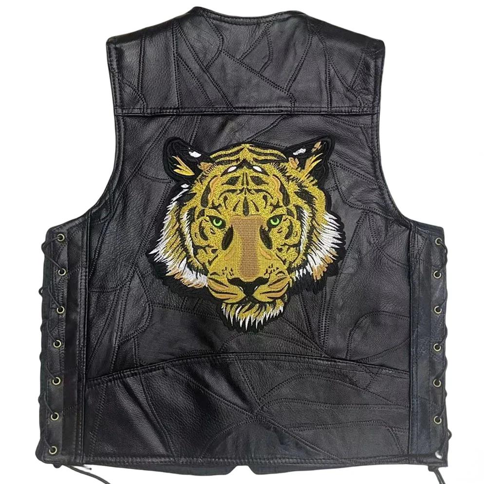 Gilet de moto en cuir pour homme, veste de motard punk, gilet d'équitation, veste de moto en fibre,