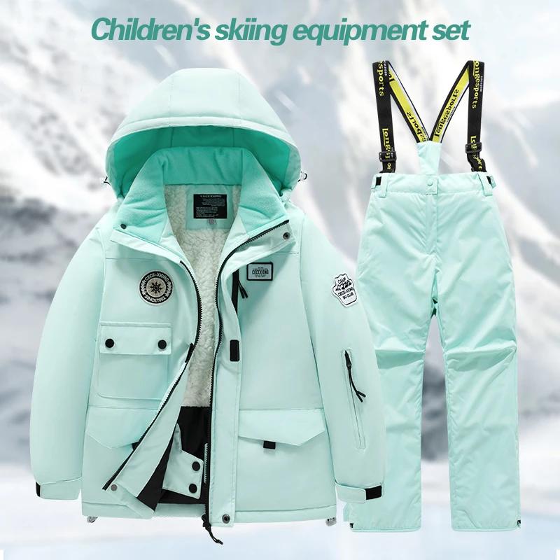 Combinaison de ski d'hiver pour enfants - Manteau épais coupe-vent imperméable neige garçons filles