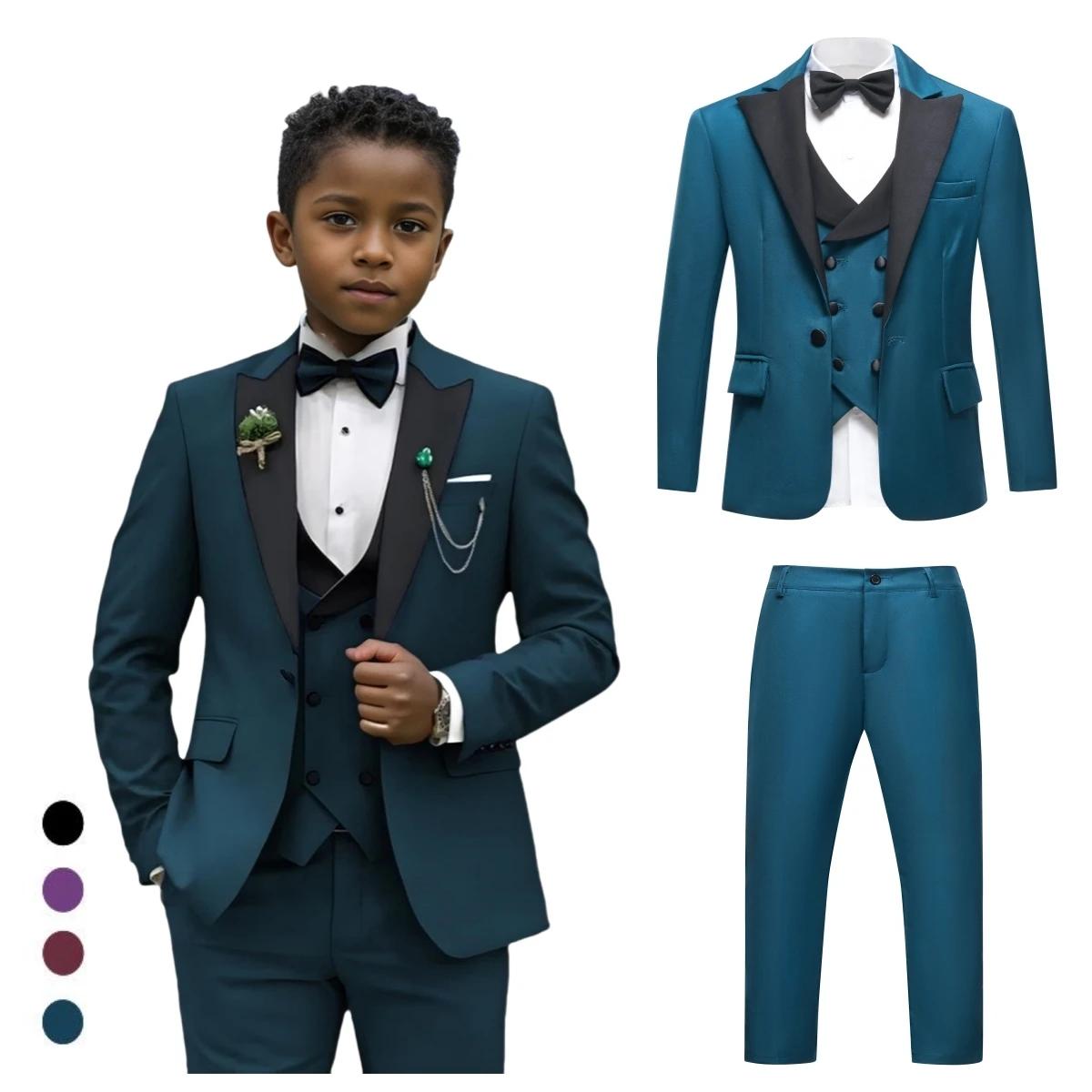 Ensemble de costume vintage 4 pièces pour garçons de 3 à 14 ans, ensemble de smoking formel pour enf