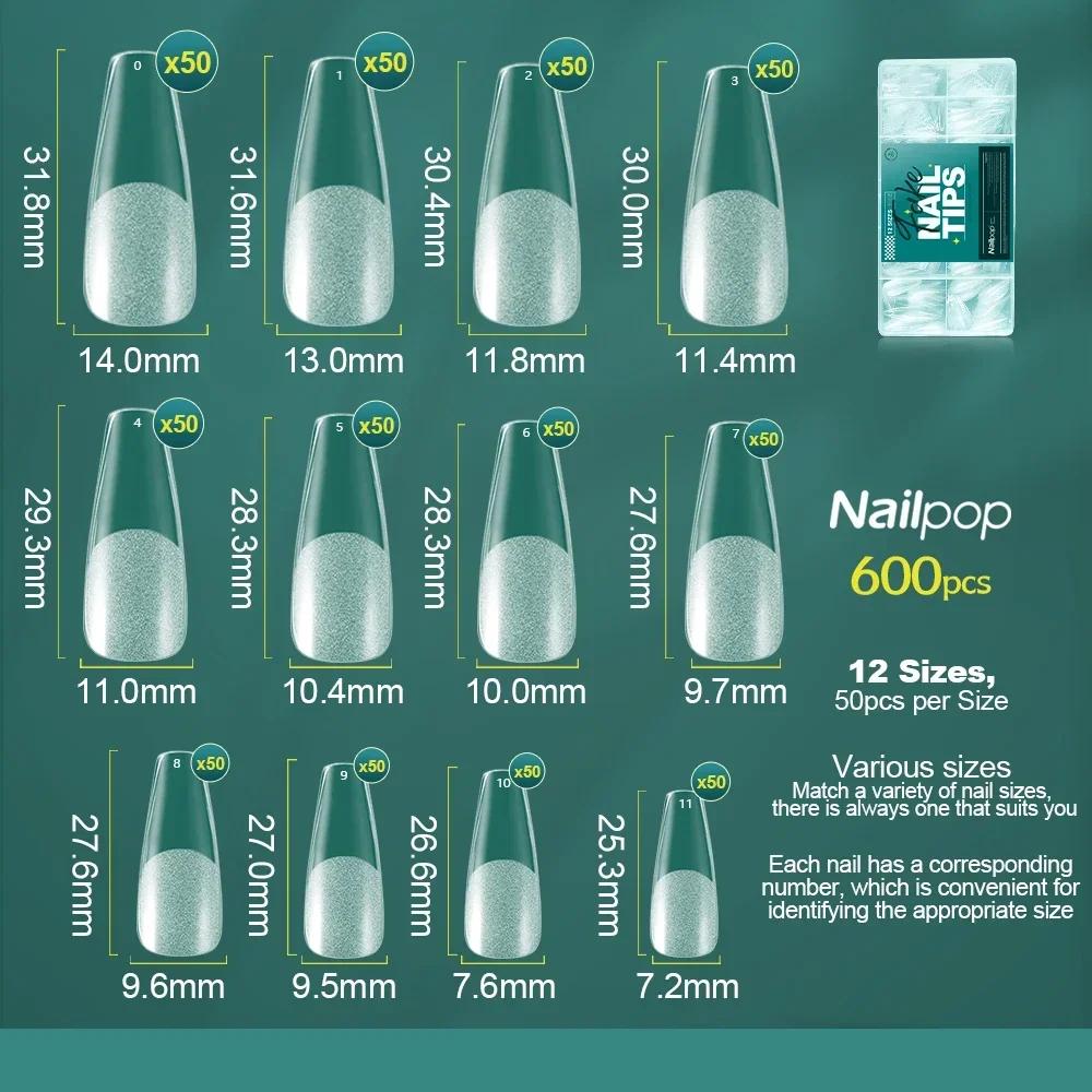 Nailpop 600 pièces pointes d'ongles couverture complète longueur moyenne ballerine presse sur faux o