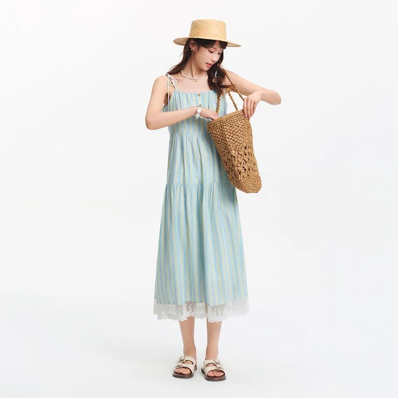 Semir texturé robe rayée femmes doux 2025 été nouveau Style de vacances dentelle sans bretelles robe