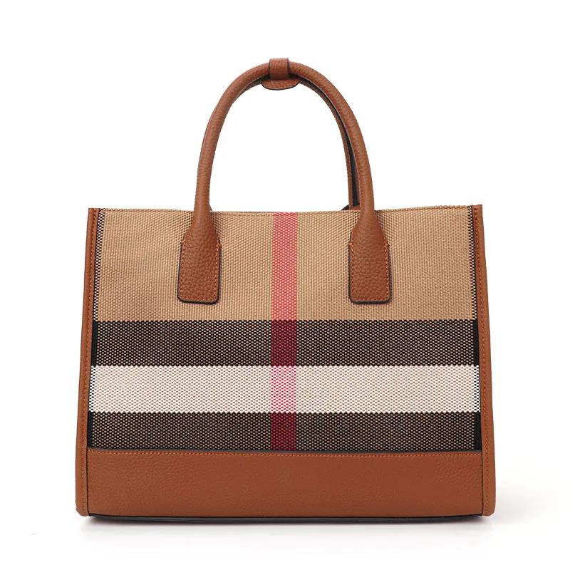 Aidrani mode Plaid toile femmes sac à main classique polyvalent grande capacité peau de vache unique