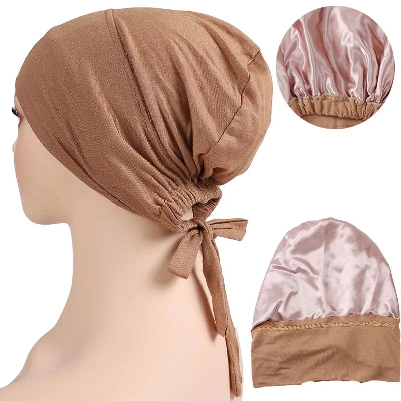 Bonnet Hijab en Satin Modal Double couche, sous-capuchon islamique avec cravate, Hijabs instantanés
