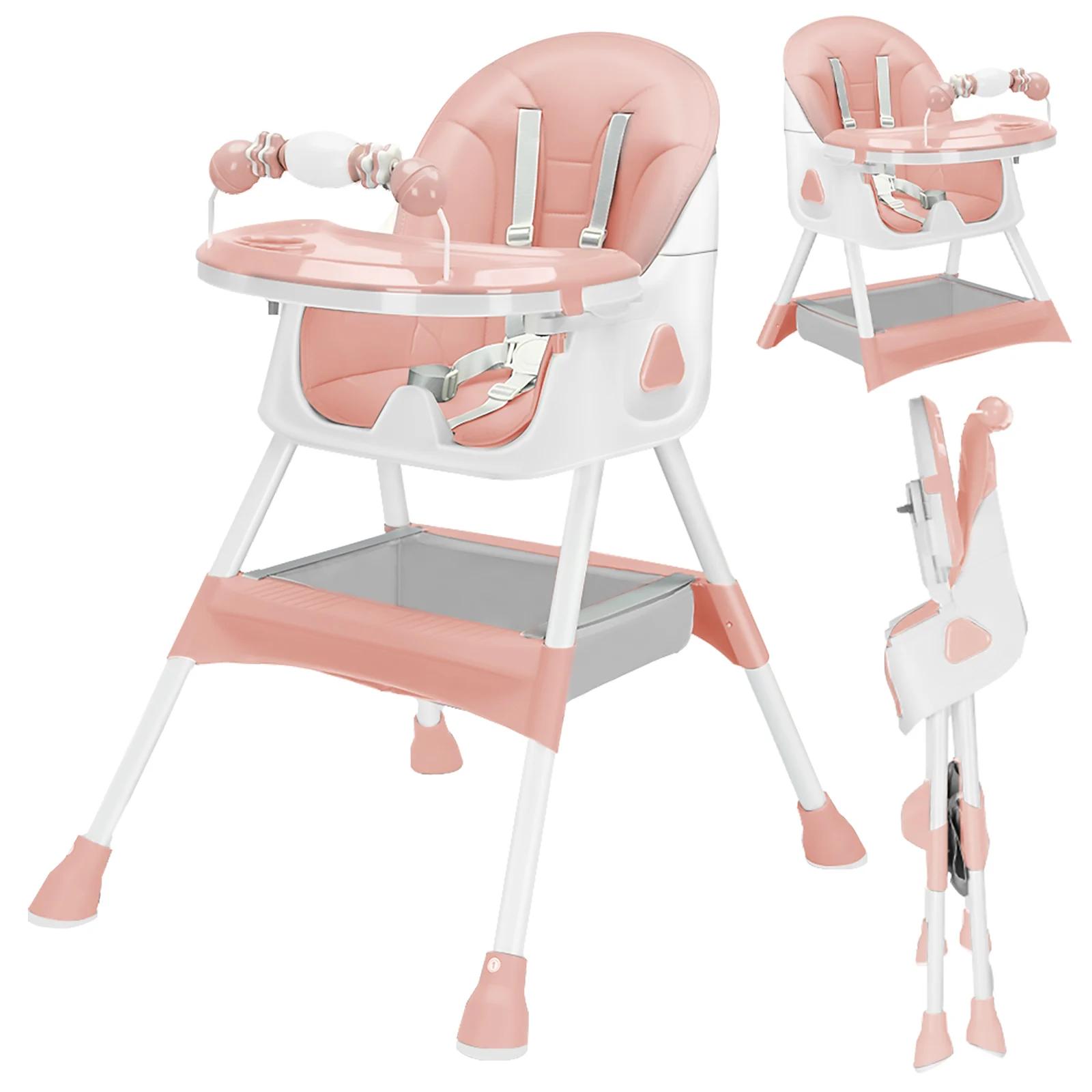 Chaise haute bébé 3 en 1, chaise haute pliable et réglable pour bébés avec plateau amovible, ceintur