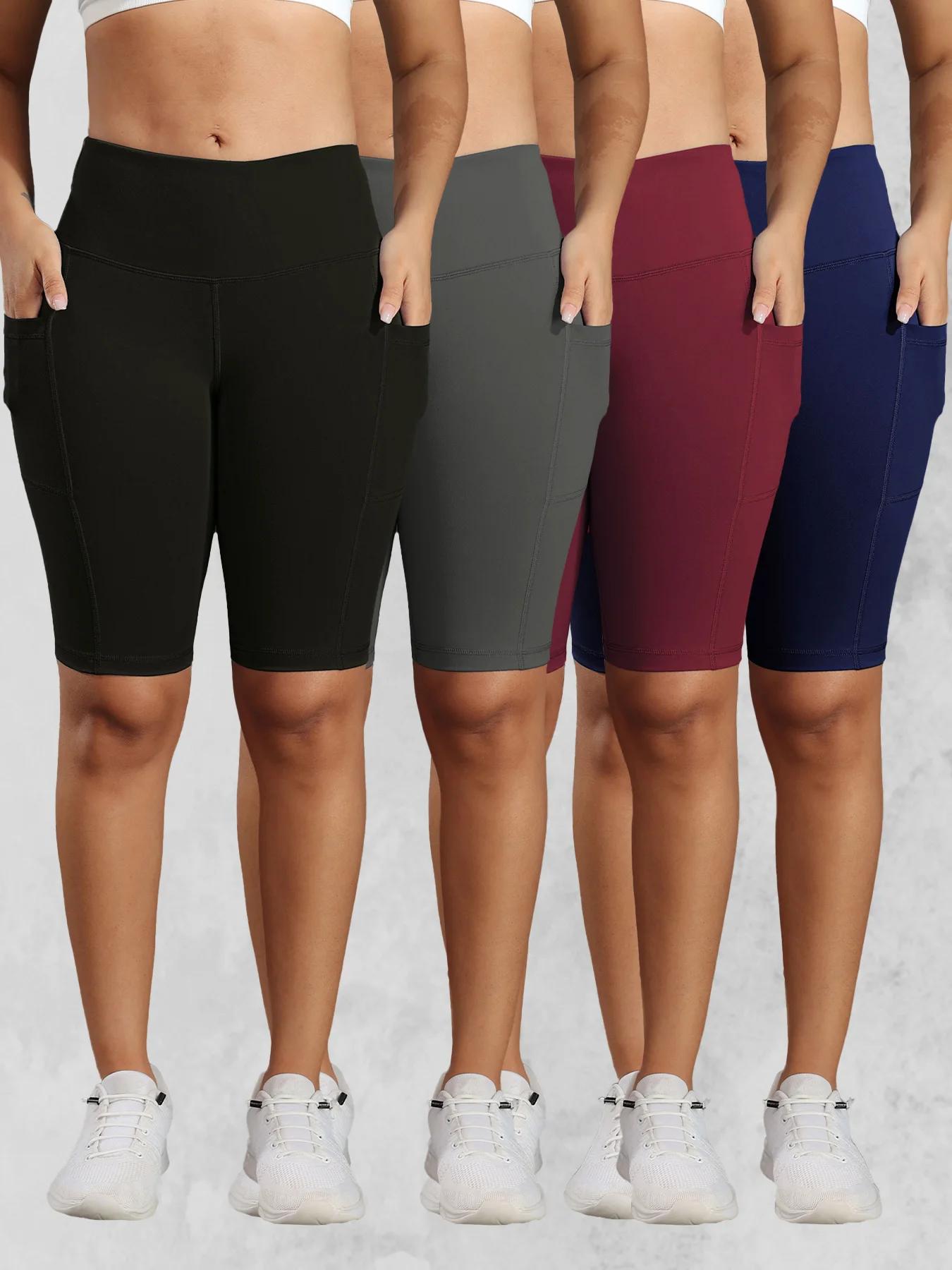 CHRLEISURE – short de Yoga solide pour femmes, avec 3 poches, taille haute, collants d'entraînement,
