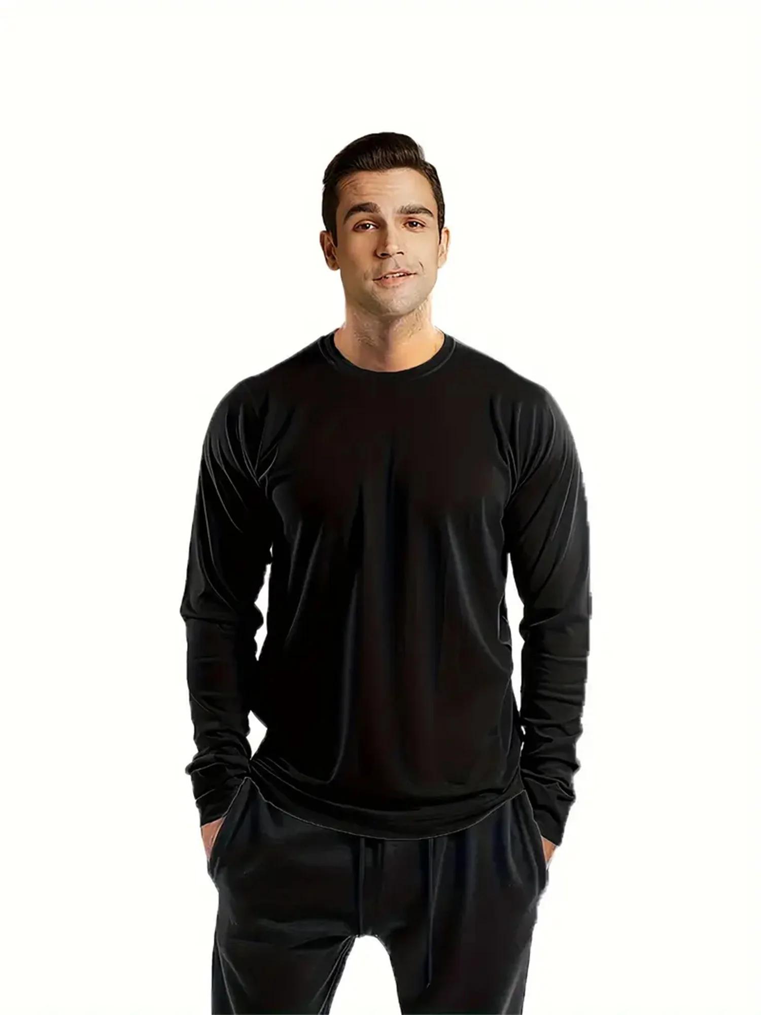 Chemise à col rond à manches longues pour homme, haut de fitness à séchage rapide, chemise de sport