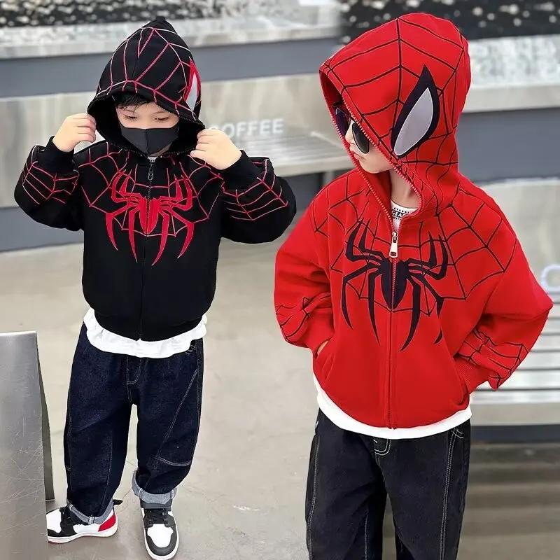 Spiderman veste printemps enfants garçons sweat à capuche dessin animé manteaux à glissière automne