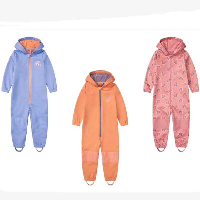 Combinaison softshell pour enfants au printemps et en automne, avec velours ajouté, propriétés imper