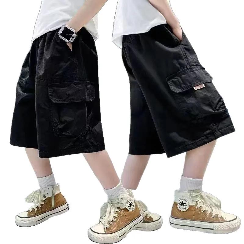 UNITIM Short d'été pour garçons, fin, uni, avec demi-bretelles, décontracté, taille élastique, pour