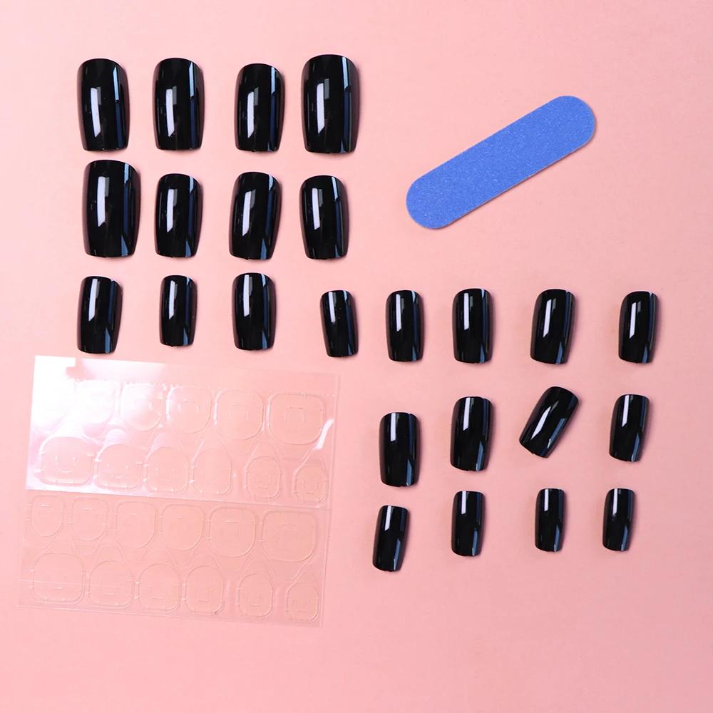 ARTAUG 24 pièces presse moyenne sur les ongles carré noir haute Saturation ongles breloques presse s