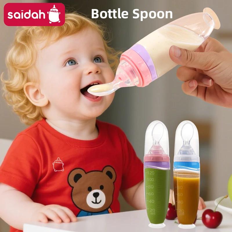 Mangeoire à presser en Silicone liquide pour bébé, 120 ml/4oz | Distributeur de purée de fruits et