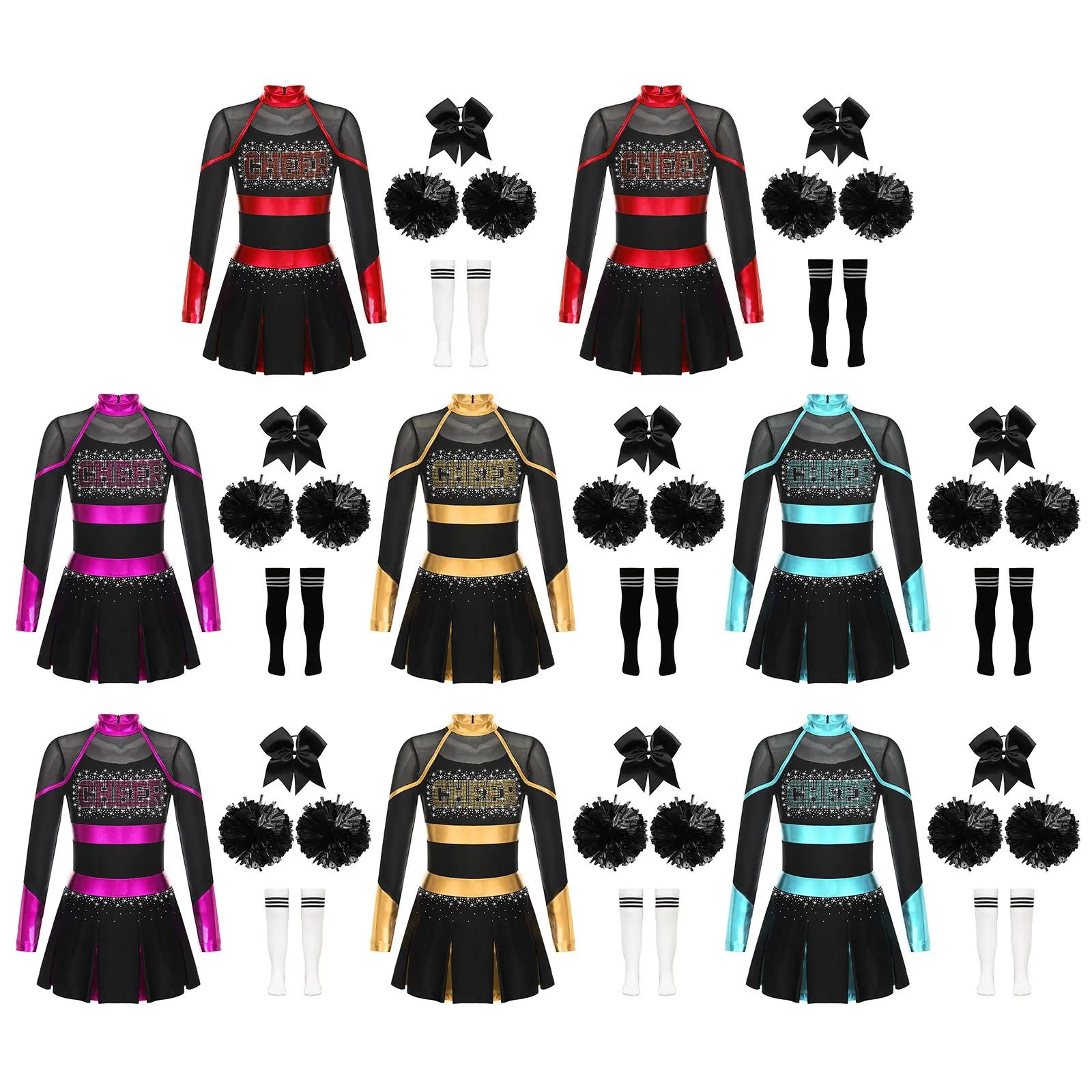 Costume de Cheer Leader pour filles, uniforme de pom-pom girl d'Halloween, tenue d'écolière, robe à