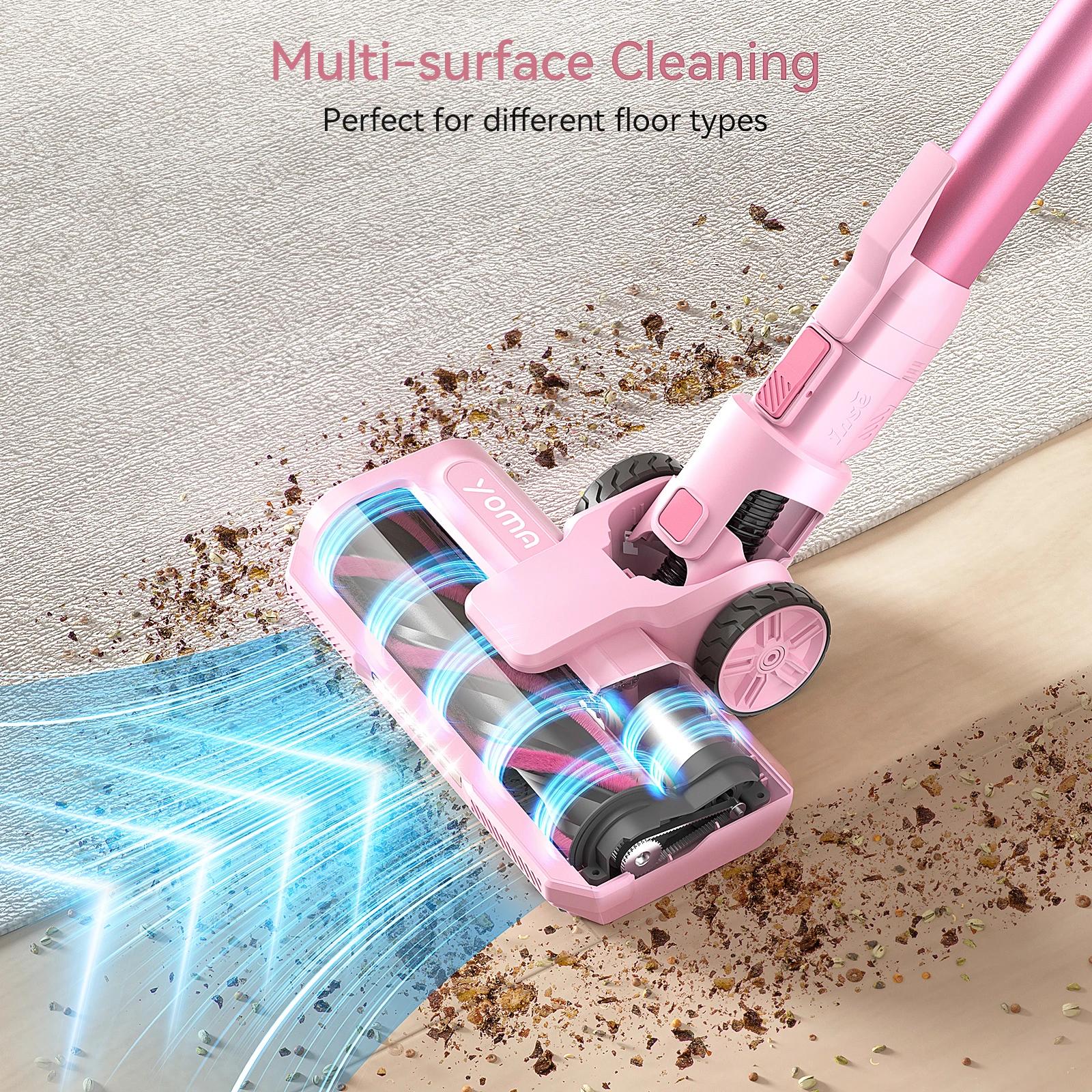YOMA-Aspirateur balai sans fil, aspirateur sans fil, déterminer les poils d'animaux, sol dur, rose,