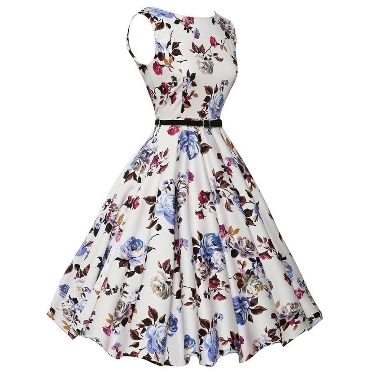 Robes d'été Robe vêtements Robe florale rétro Swing décontracté Vintage robes Rockabilly