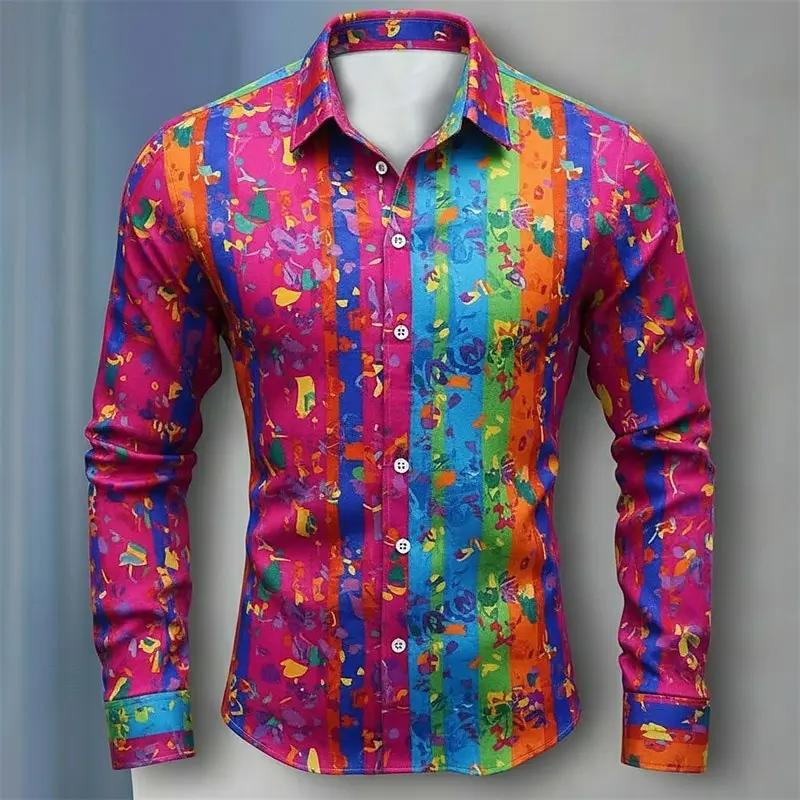 Mardi Gras – chemise à carreaux pour hommes, chemise boutonnée à manches longues, hawaïenne, décontr