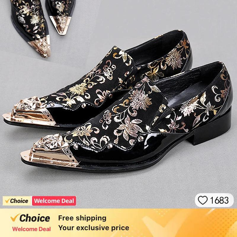 Gentleman IQUE Shoes Patchwork Crystal Designer pour hommes, métal pointu, Parker, marque de fête de