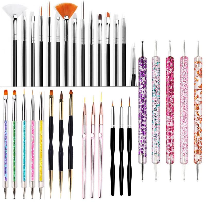 5/20 pièces Nail Art brosse conception pointe peinture dessin sculpture pointillage stylo FlatFan Li