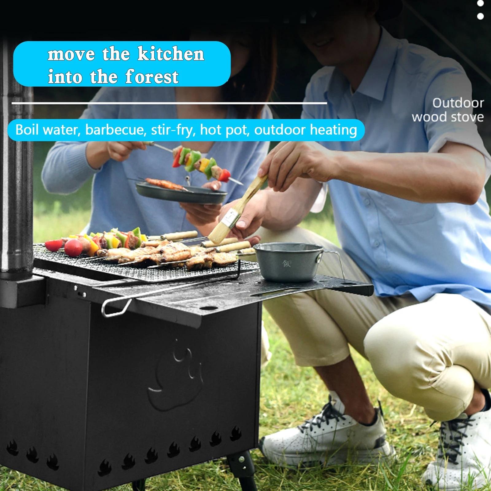 Poêle à bois portable pour camping en plein air, cuisinière de pique-nique, chauffage pliant, combus