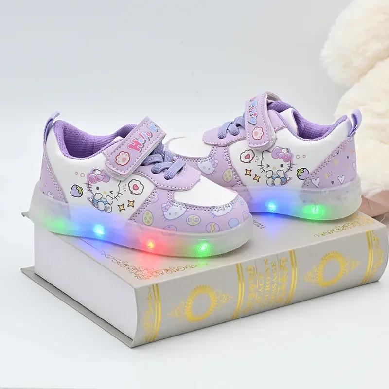 Chaussures décontractées d'été 2026 pour enfants, filles, à LED, motif dessin animé, en cuir PU, mod