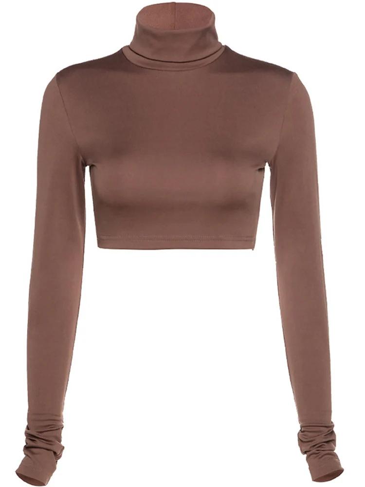 Gaine basique femmes solide col roulé t-shirt automne Stretch décontracté maillot de corps femme tou