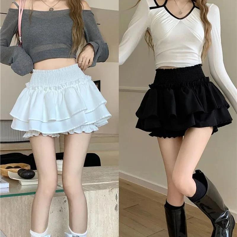 Mini-jupe mignonne et sexy style Balletcore, taille haute élastique, jupe courte Lolita à volants et
