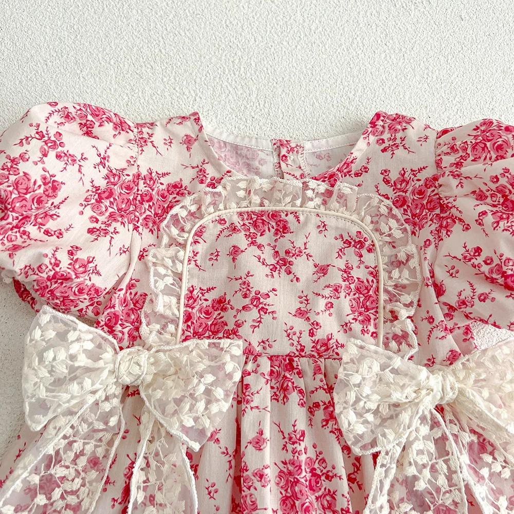 2025 été nouveau dans infantile princesse Style combinaisons nouveau-né enfants arc dentelle fleur v