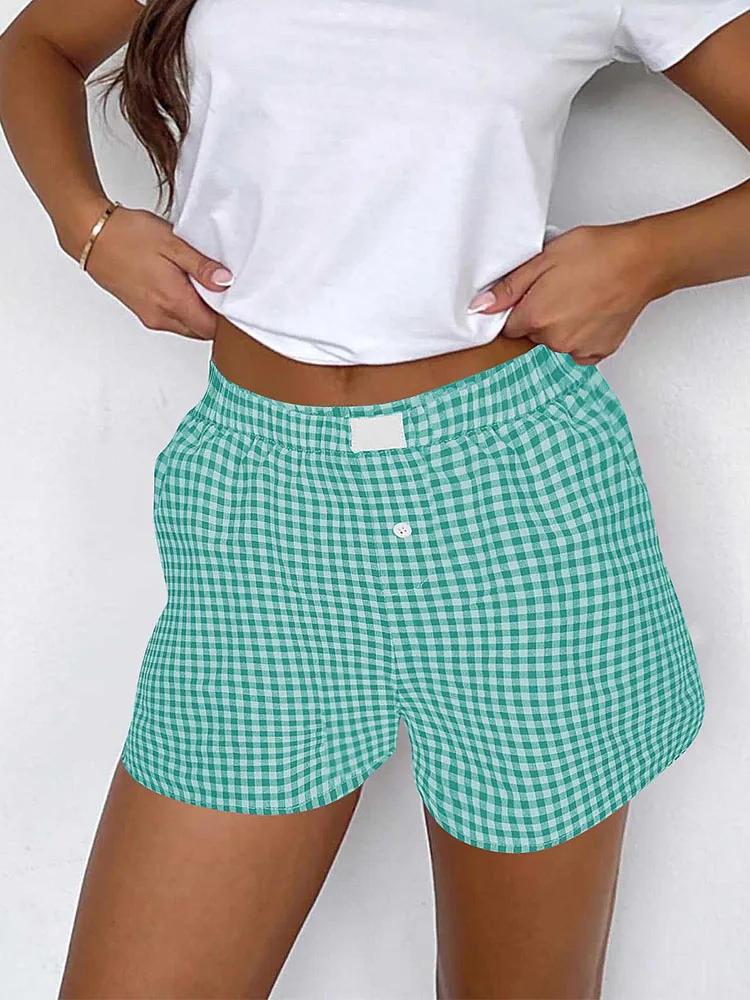 Short à carreaux pour adolescentes, ceinture élastique, Pull-On, tenue de salon décontractée, couleu