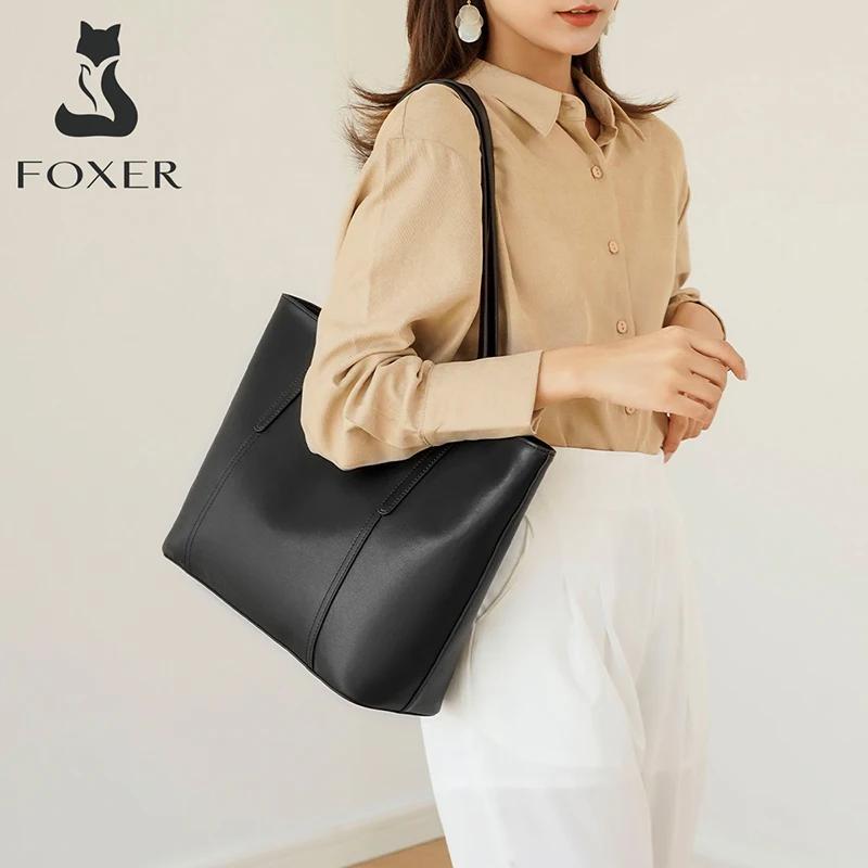 FOXER sac à bandoulière en croûte de cuir pour femmes Simple grande capacité fourre-tout dame classi