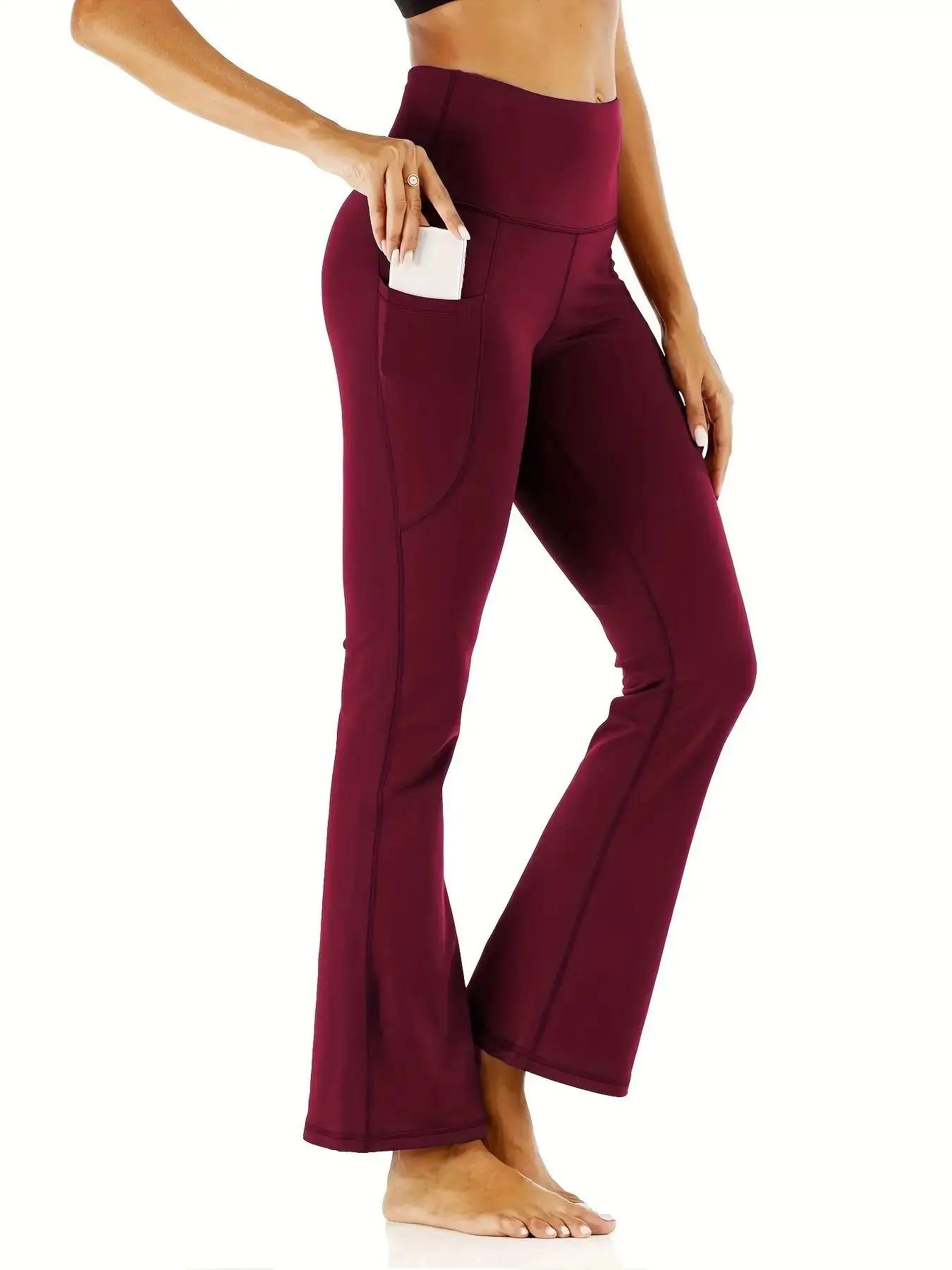 Pantalon évasé avec poches pour femmes - Yoga à jambes évasées et taille haute ventre plat