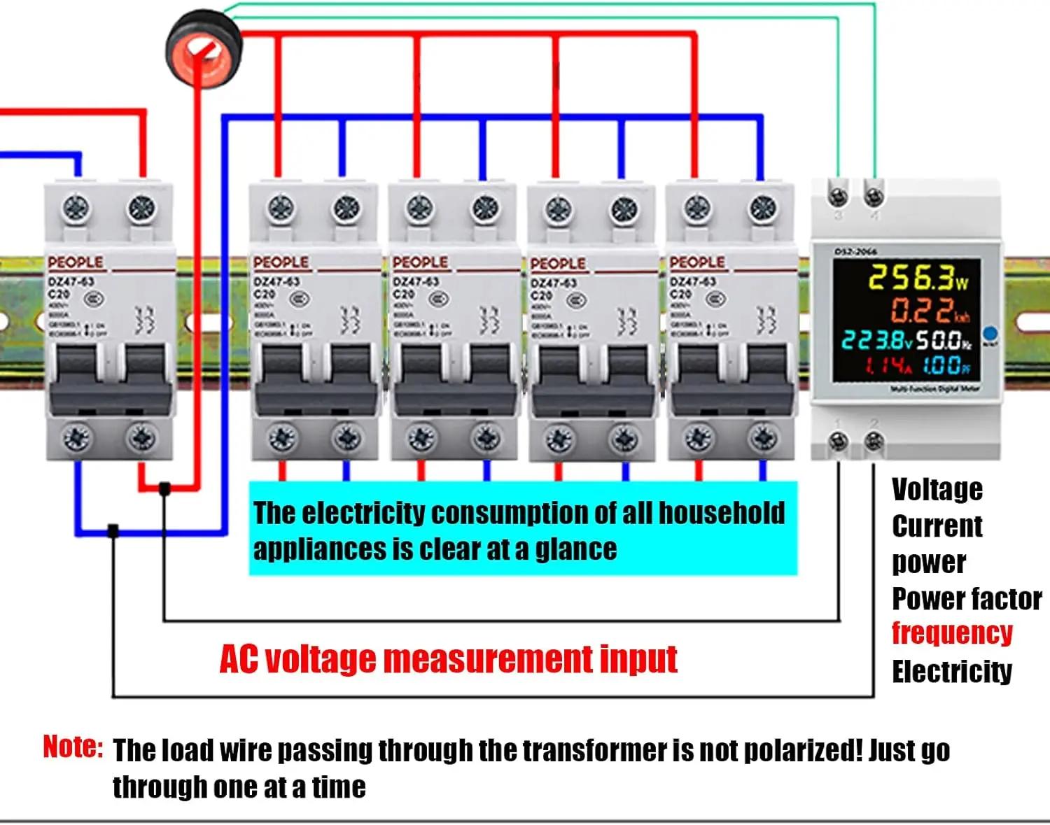 Compteur d'énergie monophasé sur Rail Din, moniteur d'utilisation d'électricité AC 40-300V 100A, vol