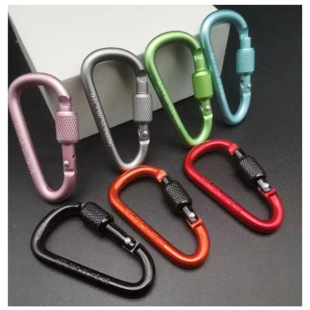 Mousqueton en alliage d'aluminium multicolore, porte-clés de sécurité avec bouton de verrouillage, m