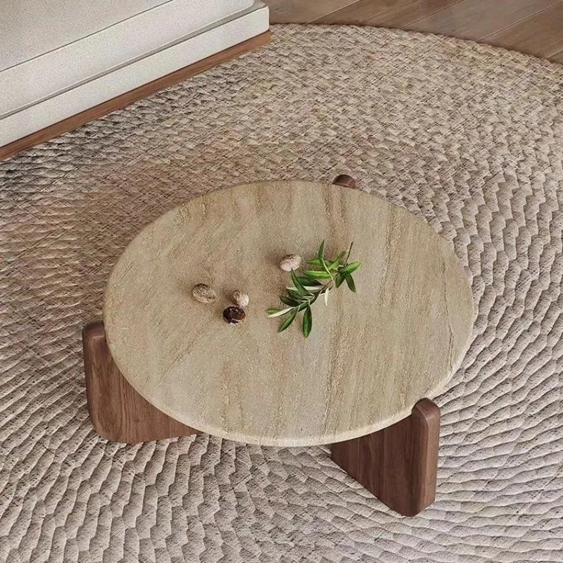 Wabisabi vent Table basse en travertin en bois massif minimaliste petit appartement salon ménage bal