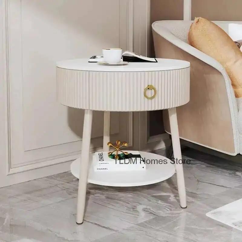 Mesa ronde blanche Tables De chevet moderne Unique esthétique commode Table d'appoint De lit nordiqu